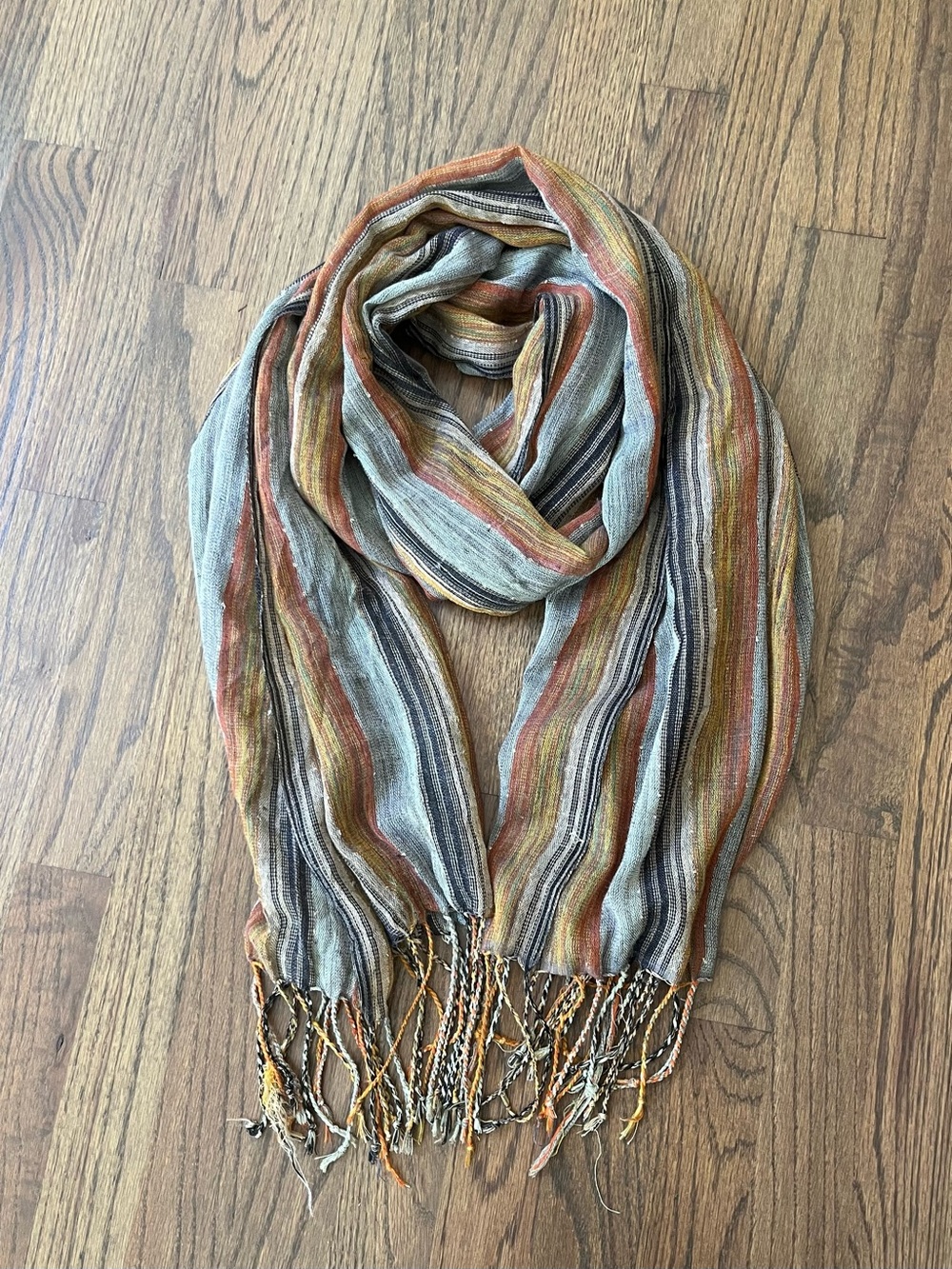 Handwoven Striped Multicolor Women’s Scarf - Blue, Orange, Green 24X70
